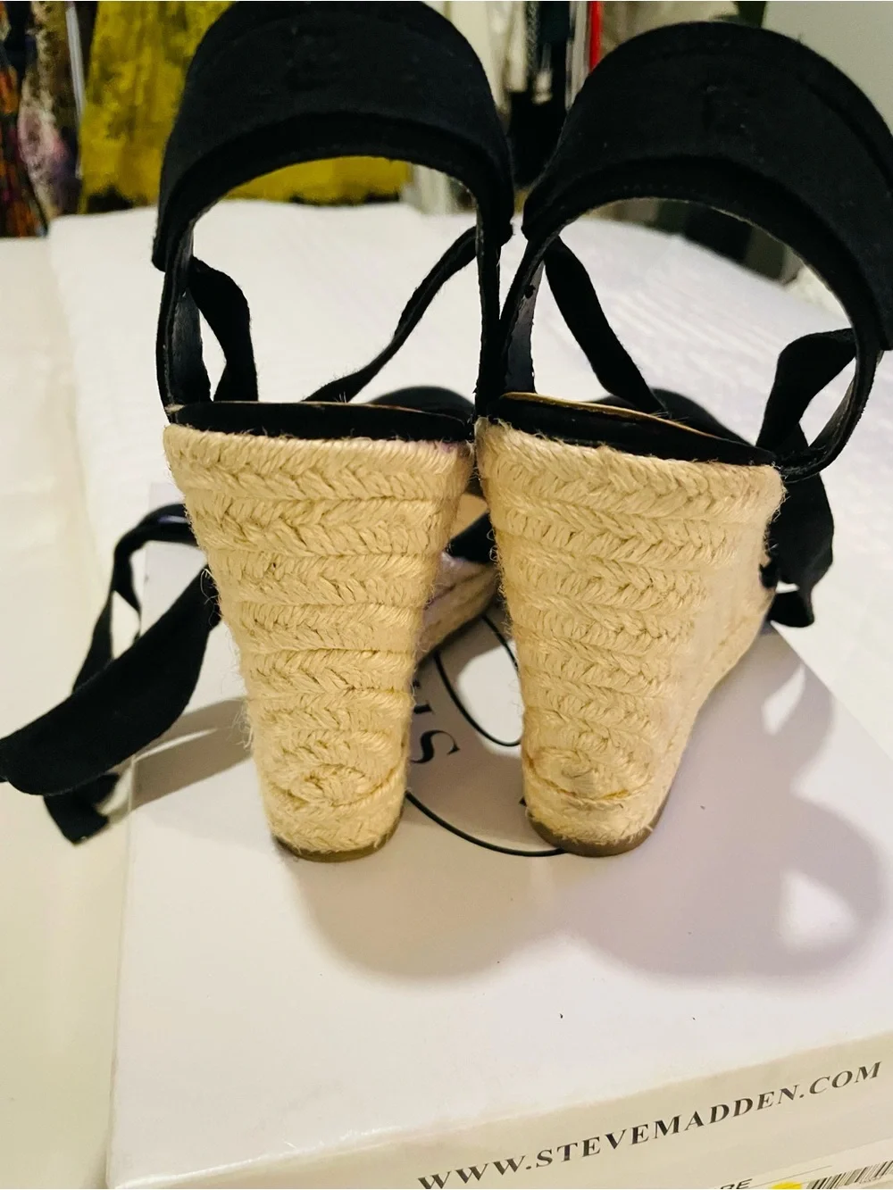 Steve Madden Black Espadrille Wedge Sandals with Ankle Straps